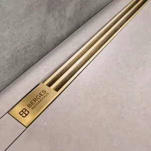 картинка Желоб водосток BERGES SUPER Slim 800, золото глянец, боковой выпуск S-сифон D50 H60 