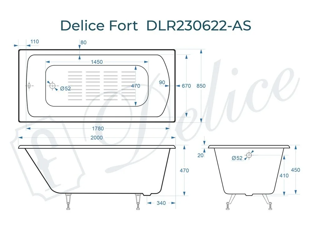 картинка Ванна чугунная Delice Fort 200х85 с антискользящим покрытием DLR230622-AS 