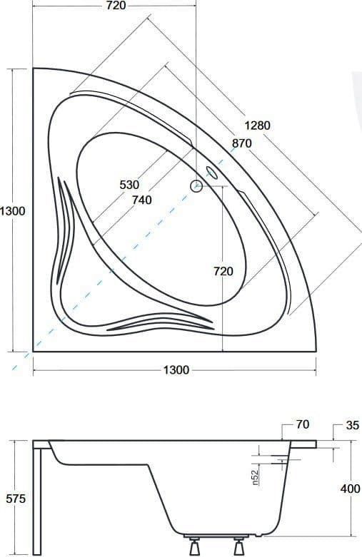 картинка Акриловая ванна Besco Mia 130x130 с ножками Stel 