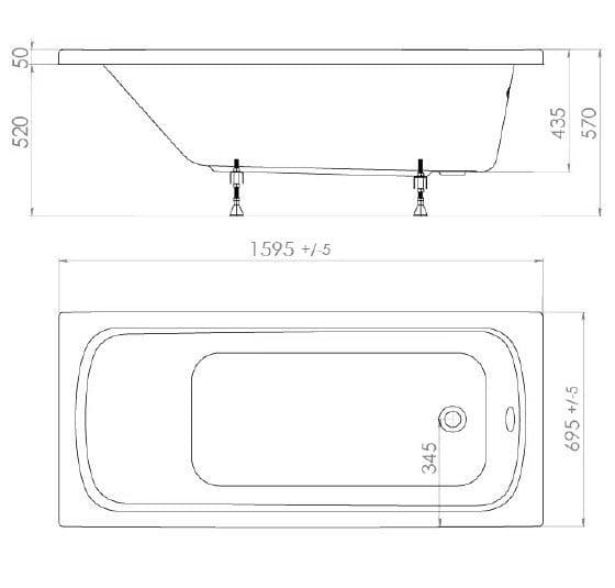 картинка Акриловая ванна Triton Стандарт 160x70 см с ножками Triton Стандарт и слив-переливом Triton Стандарт ЕМ601TR 