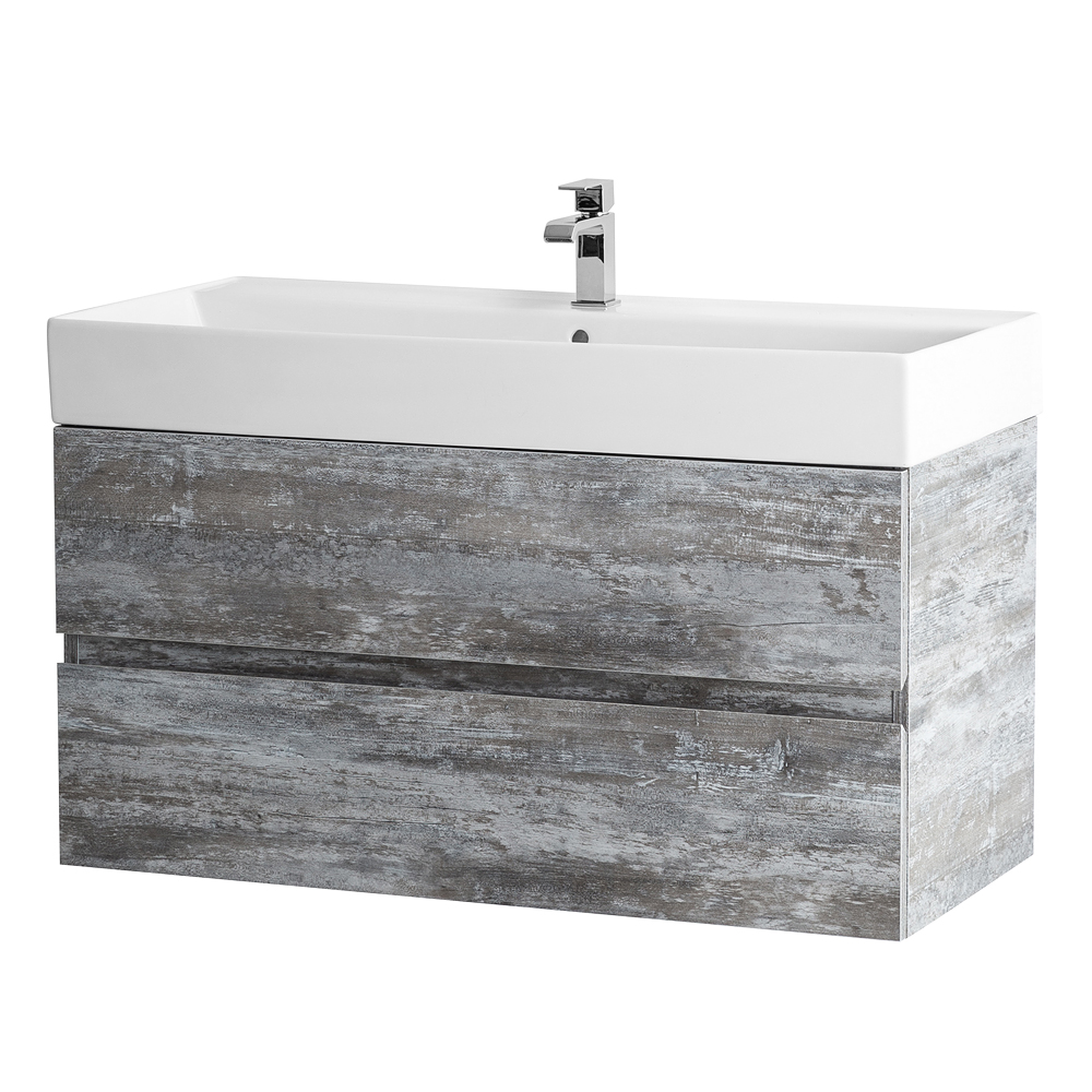 фото Тумба с раковиной подвесная Cezares MOLVENO 46 100 Legno Grigio, раковина белая 