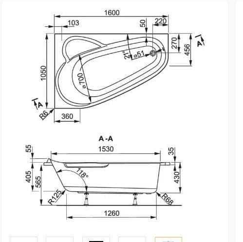 картинка Акриловая ванна Vagnerplast Selena 160 L с каркасом VPK160105 