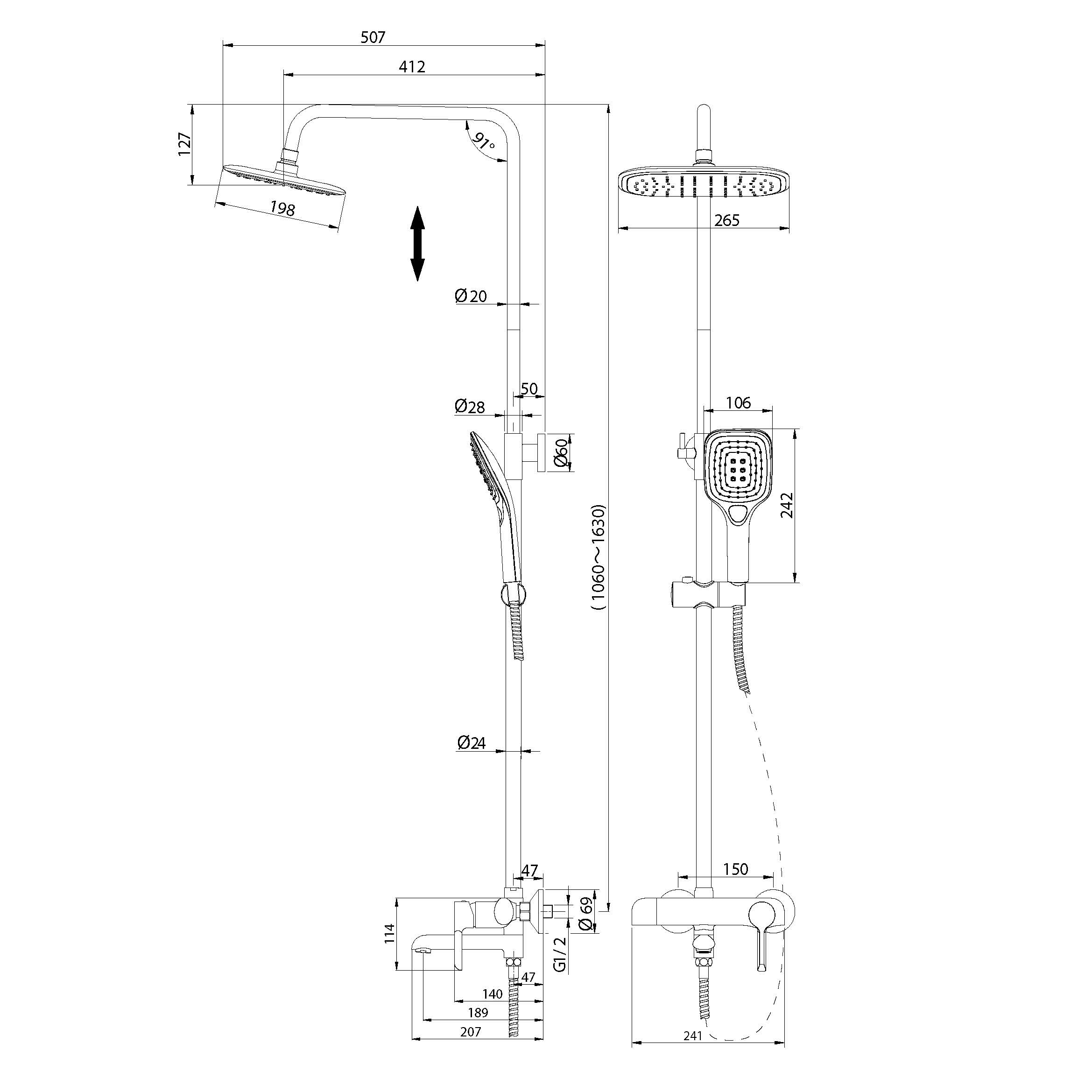 картинка Душевая стойка Grossman Alba 500.K35.06.100/000 с верхним душем ручной лейкой и смесителем хром с белым 