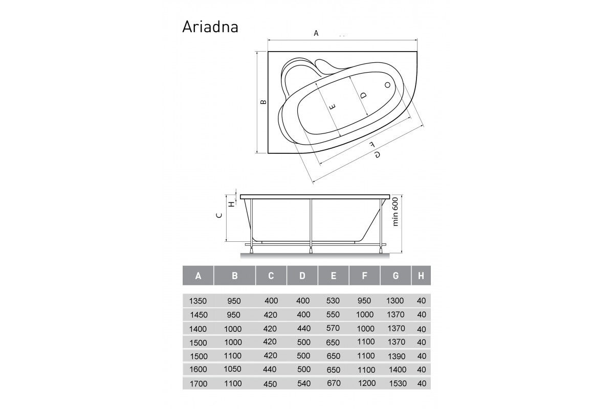 картинка Акриловая ванна Relisan Ariadna L 140x100 с каркасом и слив-переливом 