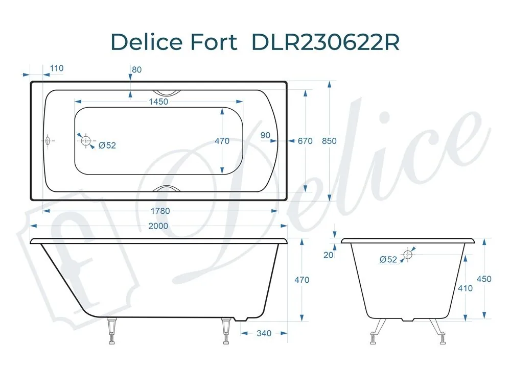картинка Ванна чугунная Delice Fort 200х85 с отверстиями под ручки DLR230622R 