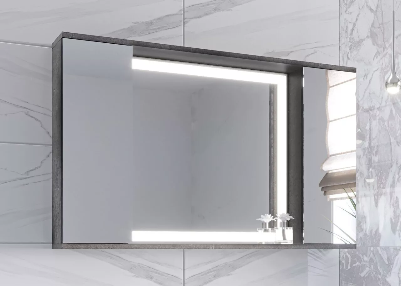фото Зеркало-шкаф LED Stella Polar Дэрри 100 бетон цемент 2 части 