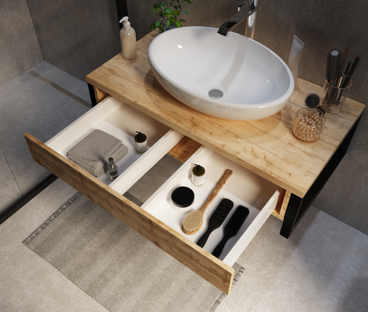 картинка Тумба 1Marka Grunge Loft 70П, дуб вотан  в ванную комнату