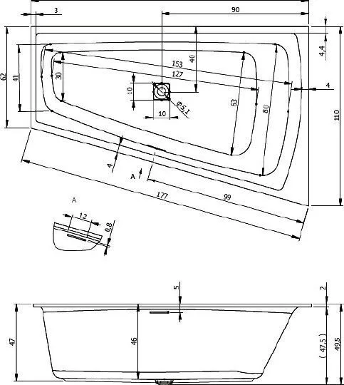 картинка Акриловая ванна Riho Still Smart L 170х110 