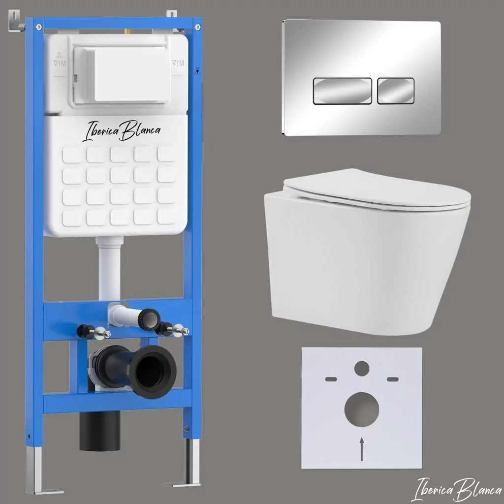 картинка Комплект 3 в 1 IBERICA BLANCA инсталляция с унитазом BURGOS ALTO IB.BRA.234.1B1 клавишей хром глянцевый ESTI-R IB.B021.003.002 