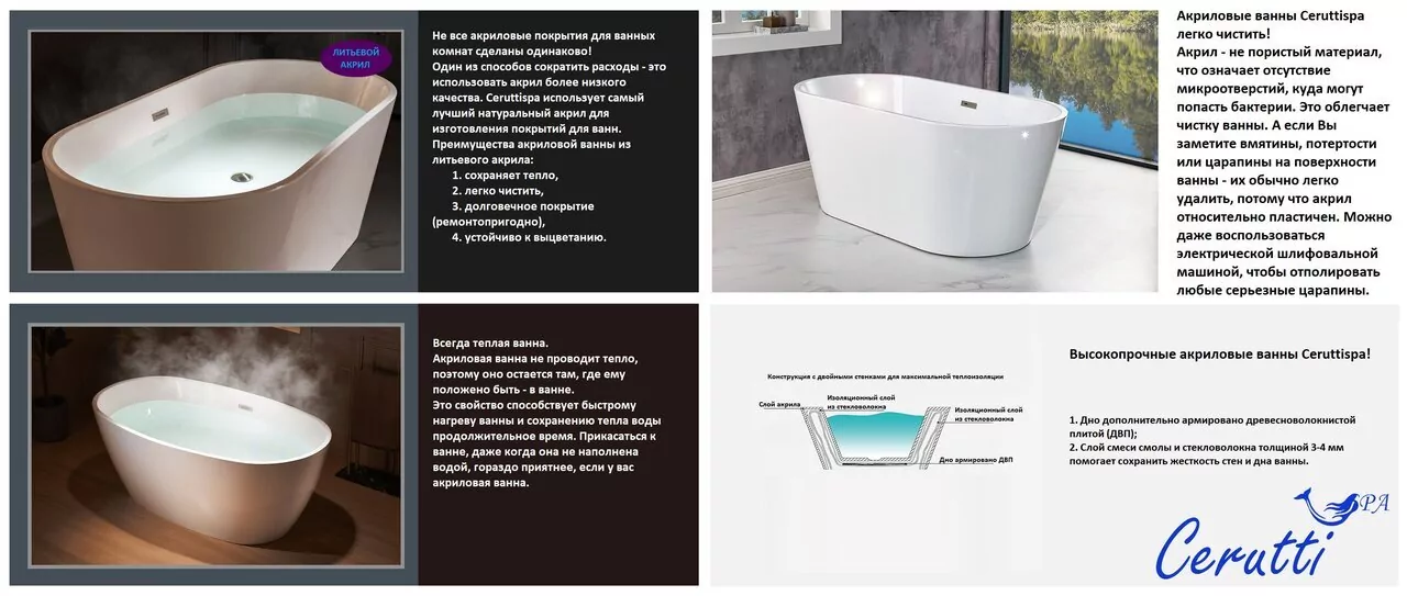 картинка Ванна Ceruttispa RESIA150 акриловая отдельностоящая 1500x750x580 