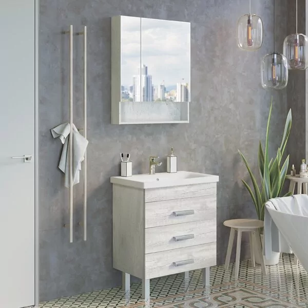 фото Тумба с раковиной Comforty Никосия 70Н дуб белый 