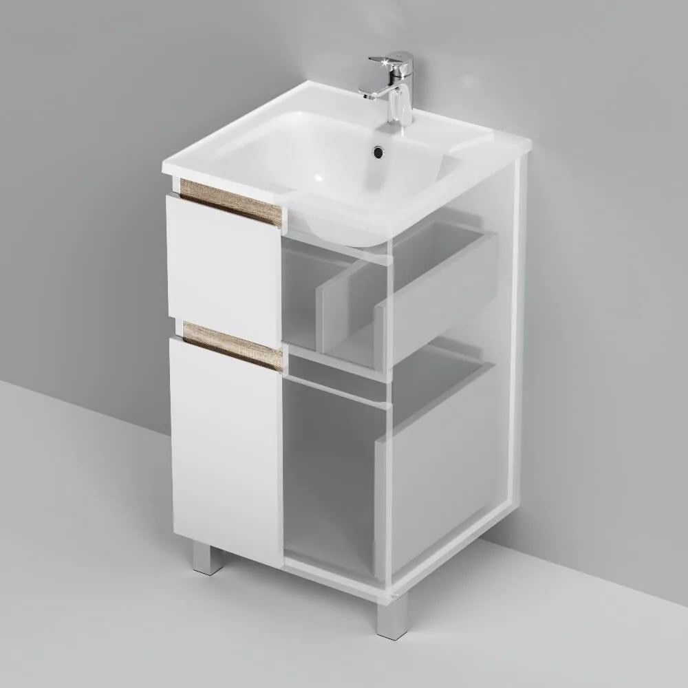 фото База с раковиной напольная AM.PM X-Joy M85A-FSX0502WG-WCC0502WG 50 см 2 ящика белый глянец 