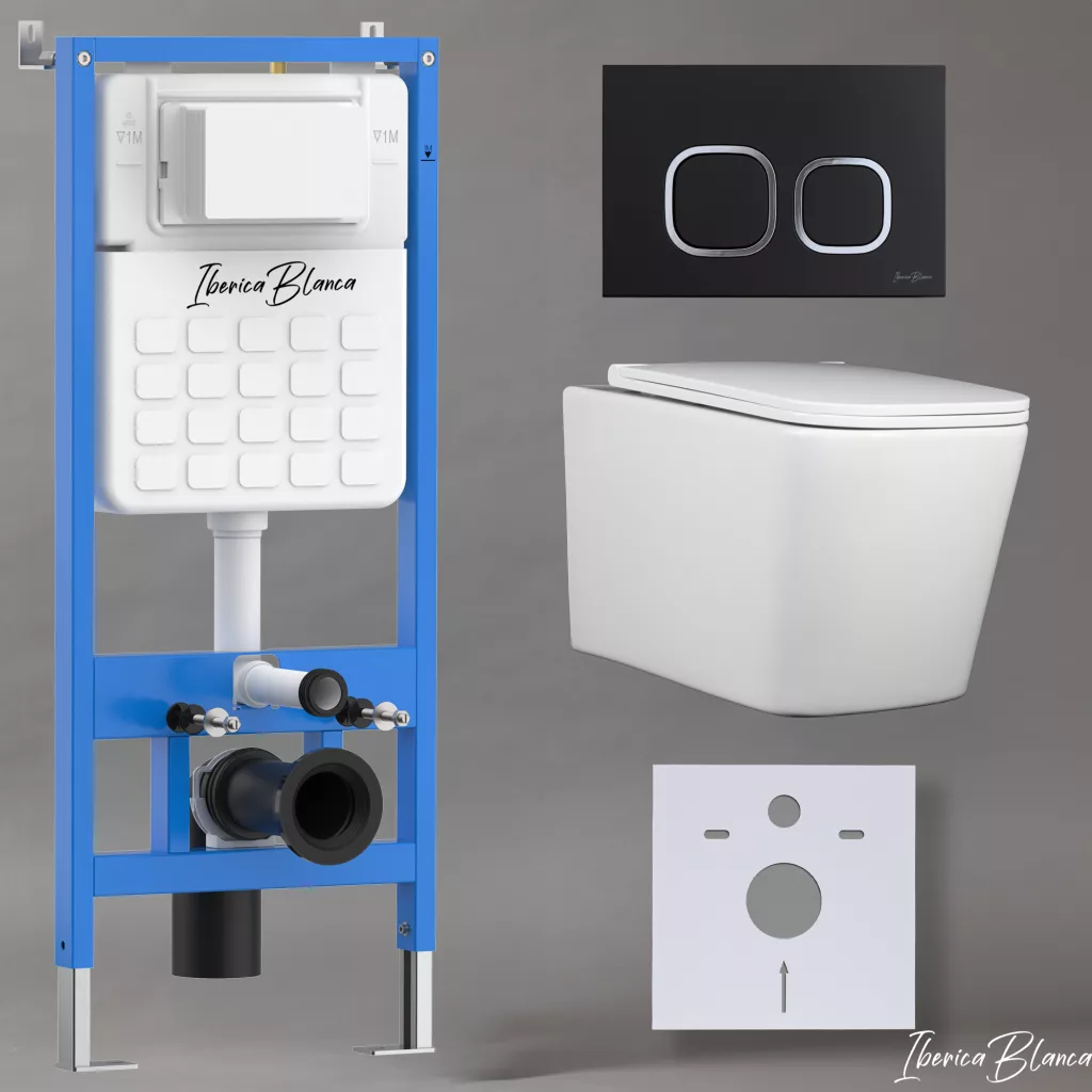 картинка Комплект 3 в 1 IBERICA BLANCA инсталляция с унитазом TOLEDO ALTO IB.TLA.234.1B1 клавишей черный матовый ESTI-Q IB.B083.002.000 