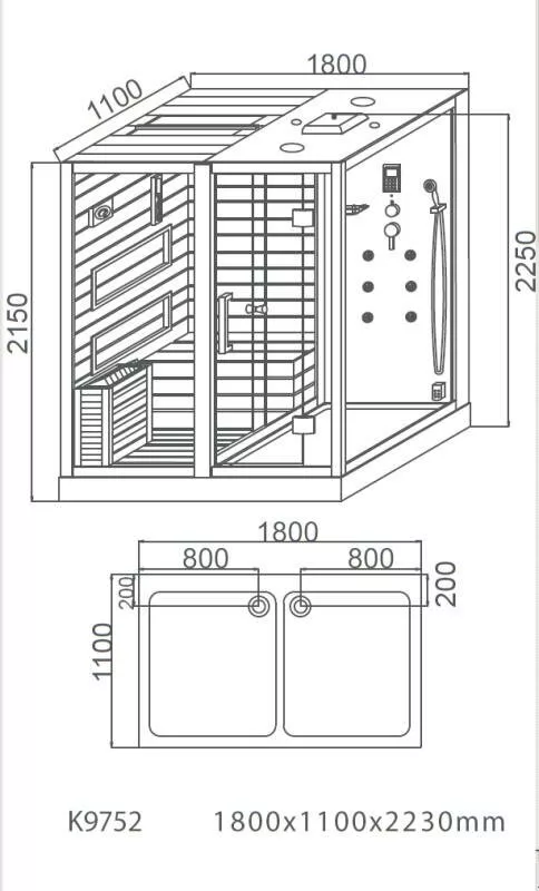 картинка Сауна с душевой кабиной Ceruttispa ALBANO Nero K9752R 180x110, черная 