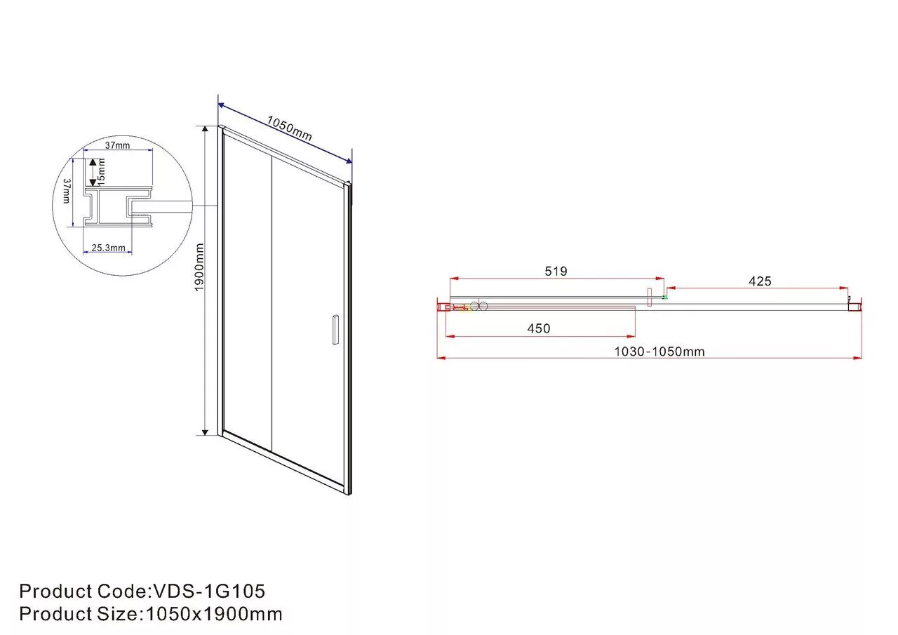 фото Душевая дверь Vincea Garda VDS-1G105CH, профиль хром, стекло шиншилла 