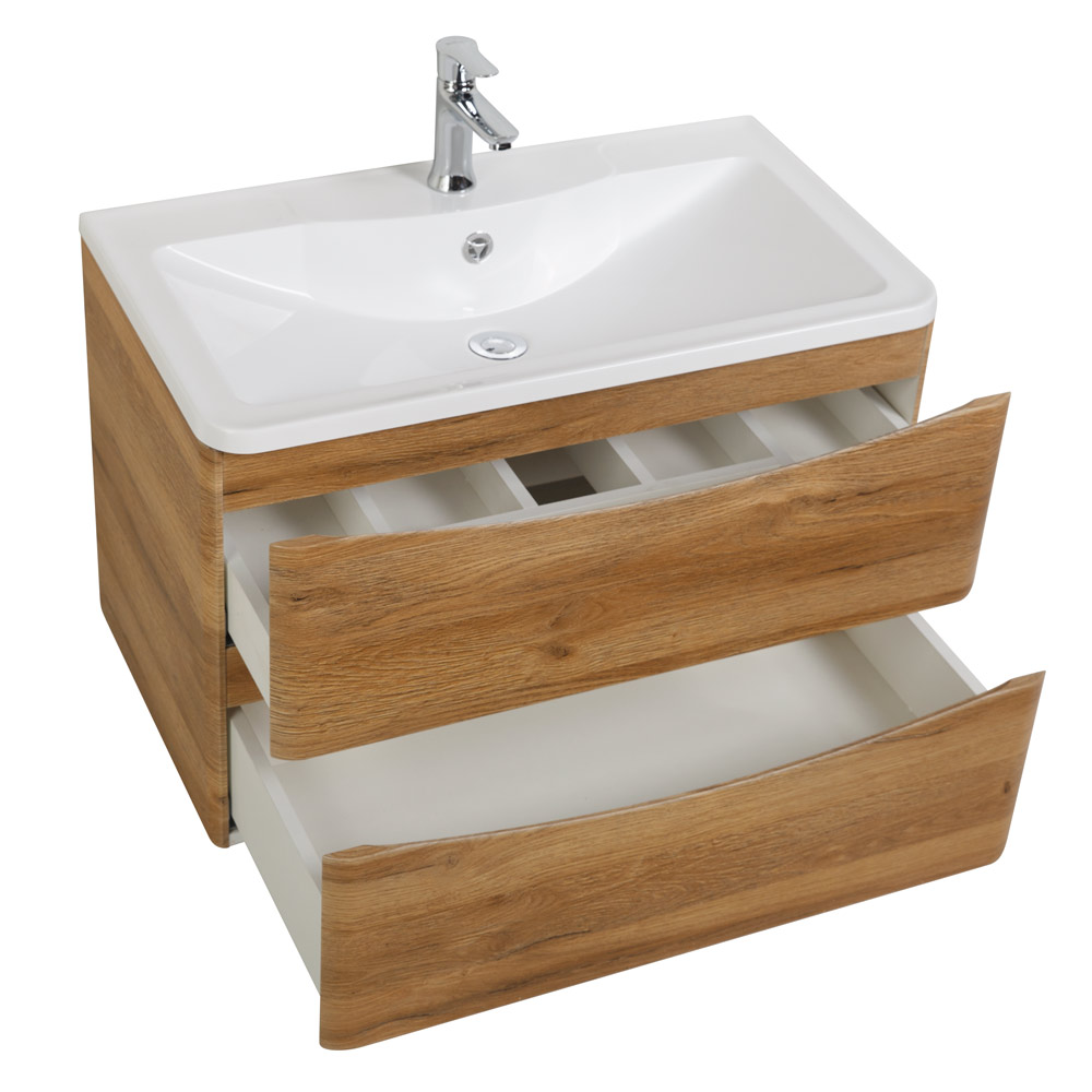 фото Тумба с раковиной подвесная BelBagno ACQUA 80 Rovere Rustico, раковина белая 