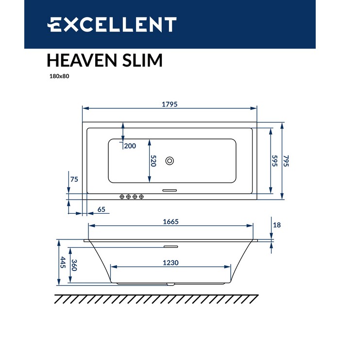 картинка Ванна EXCELLENT Heaven Slim 180x80 