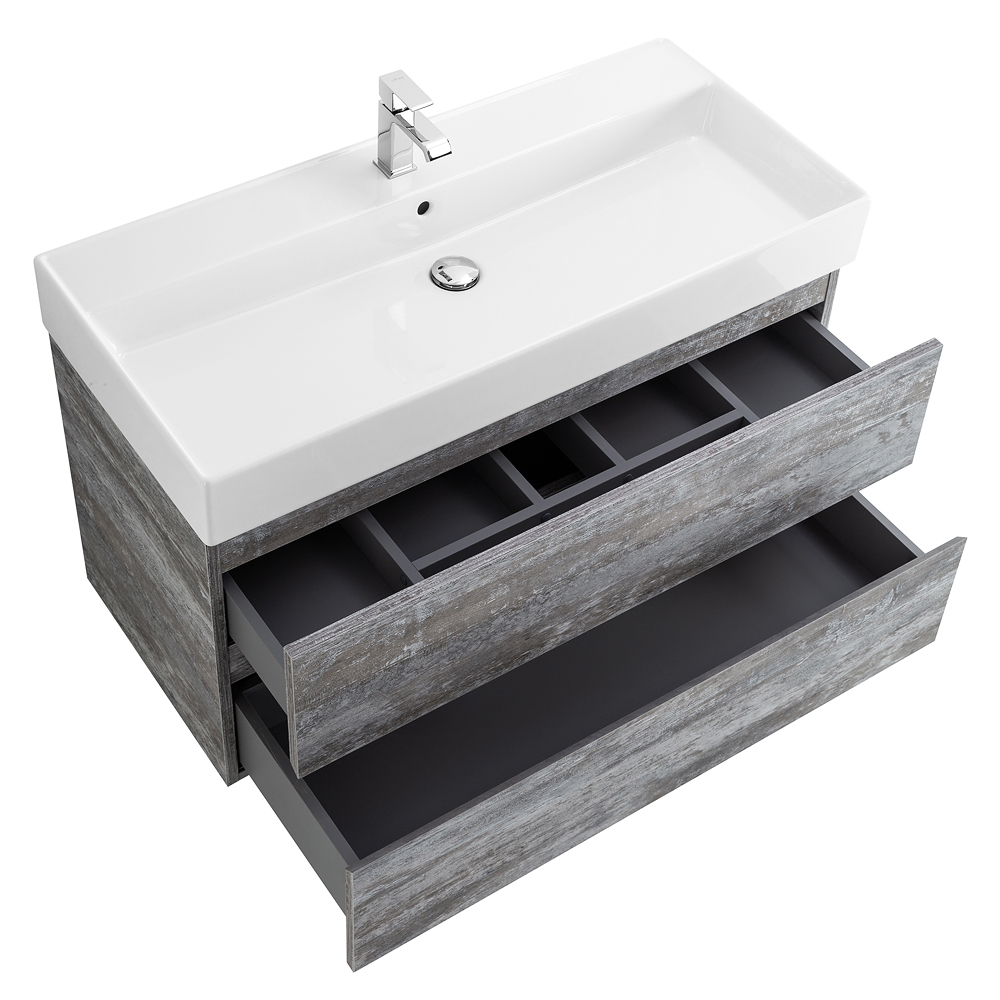 фото Тумба с раковиной подвесная Cezares MOLVENO 46 100 Legno Grigio, раковина белая 
