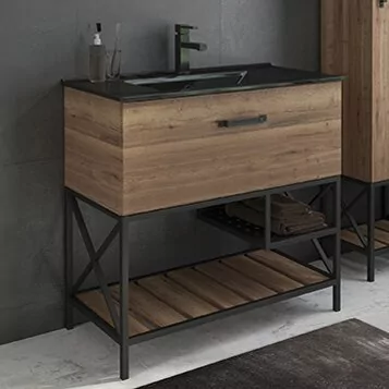 фото Тумба с раковиной Comforty Бредфорд 90 дуб темный 