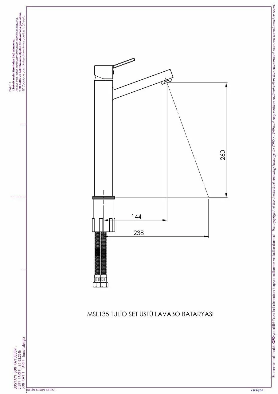 картинка Смеситель для раковины с высоким корпусом GPD TULIO MSL135 