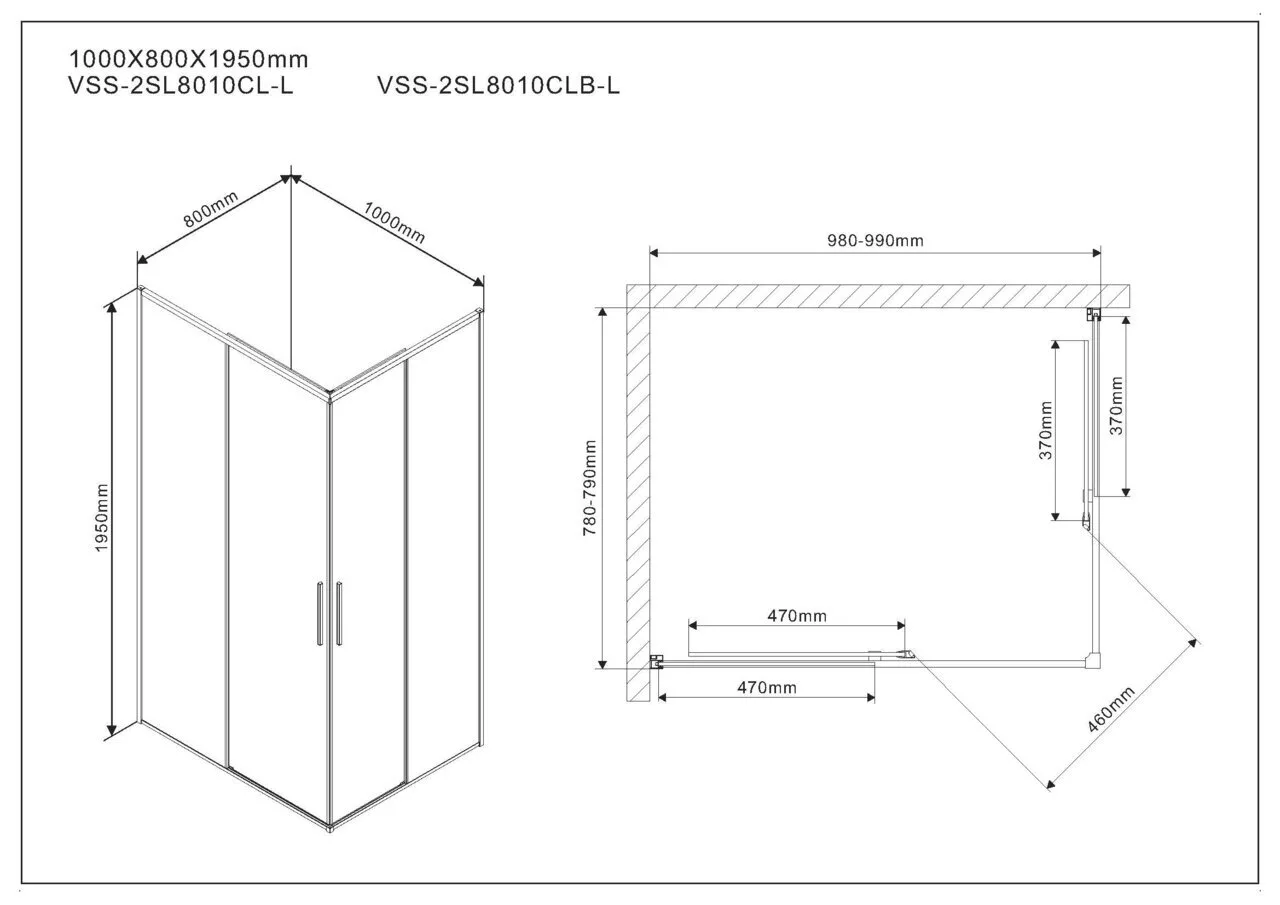 фото Душевой уголок Vincea Slim VSS-2SL8010CLB-L, 1000*800, матовый черный, стекло прозрачное, левый 