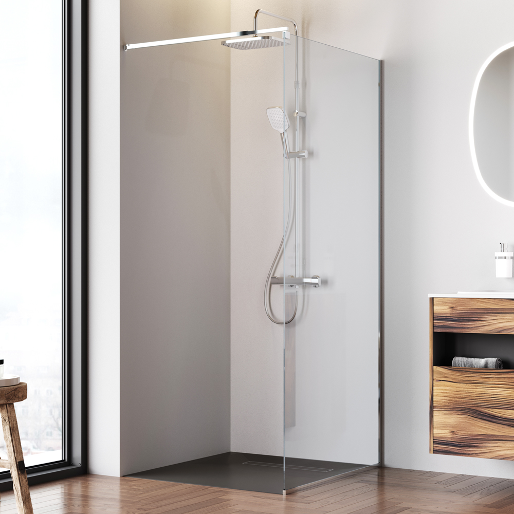 фото Душевая перегородка AM.PM Func W84WI-90-F1-MTE 90x200 прозрачная 8 мм с покрытием профиль матовый хром 