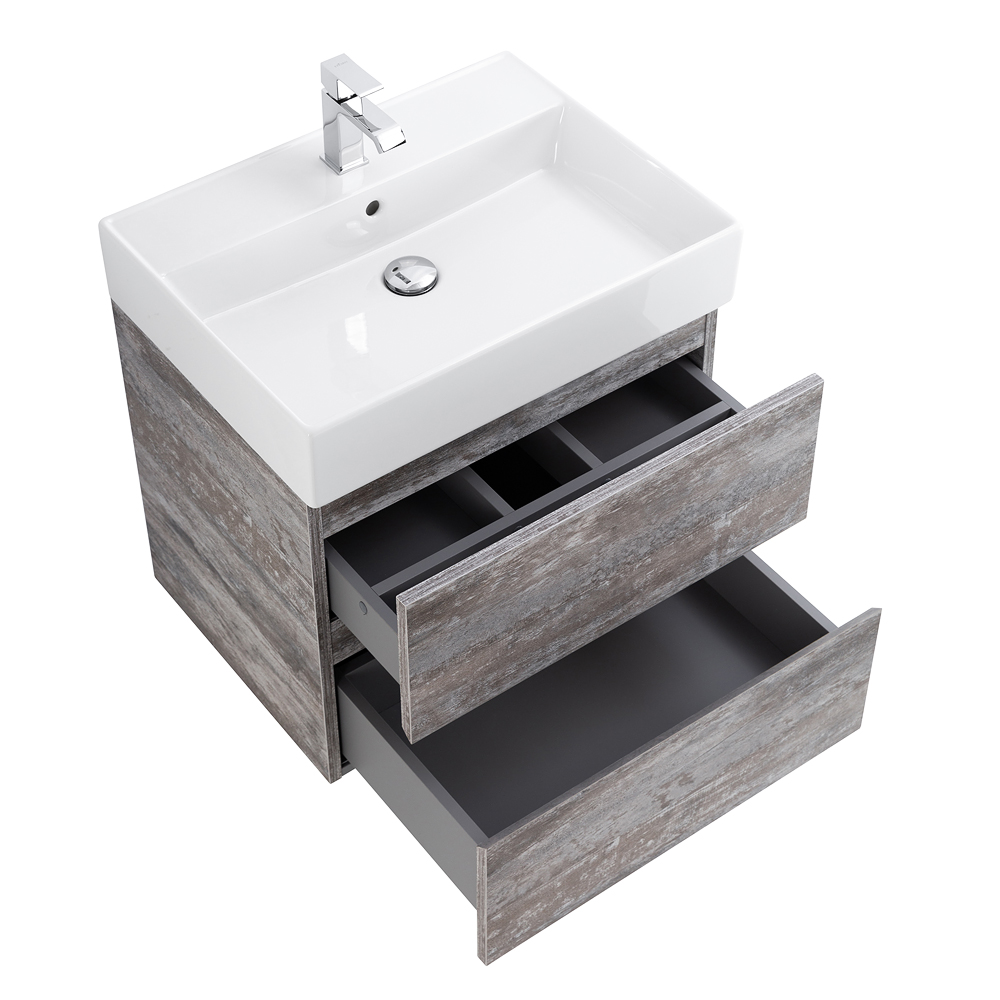 фото Тумба с раковиной подвесная Cezares MOLVENO 46 60 Legno Grigio, раковина белая 