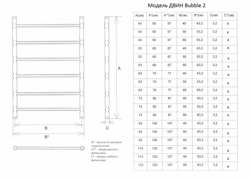 картинка Полотенцесушитель Двин Bubble 2 electro 100/60 1"-1/2" Электрический  ТЭН справа К эл, Полированный (4627152137918) 