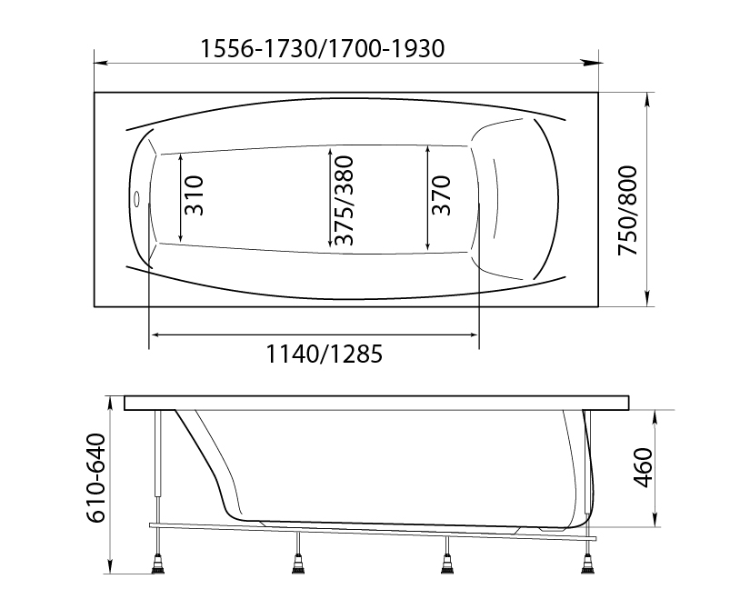 картинка Ванна Marka One PRAGMATIKA 193-170x80 с каркасом 