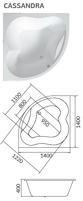 картинка Ванна 1Marka CASSANDRA 140x140 с каркасом 