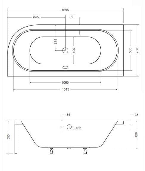 картинка Акриловая ванна Besco Avita 150x75 L 