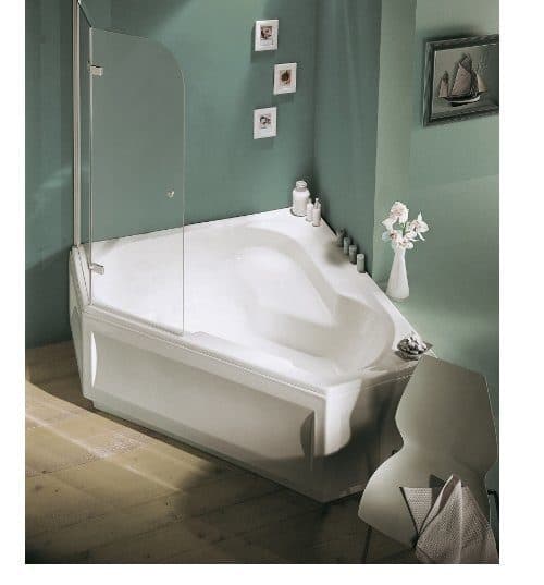 картинка Акриловая ванна Jacob Delafon Bain-Douche 145х145 L с каркасом SF221RU-NF и слив-переливом E6D159-CP P хром 