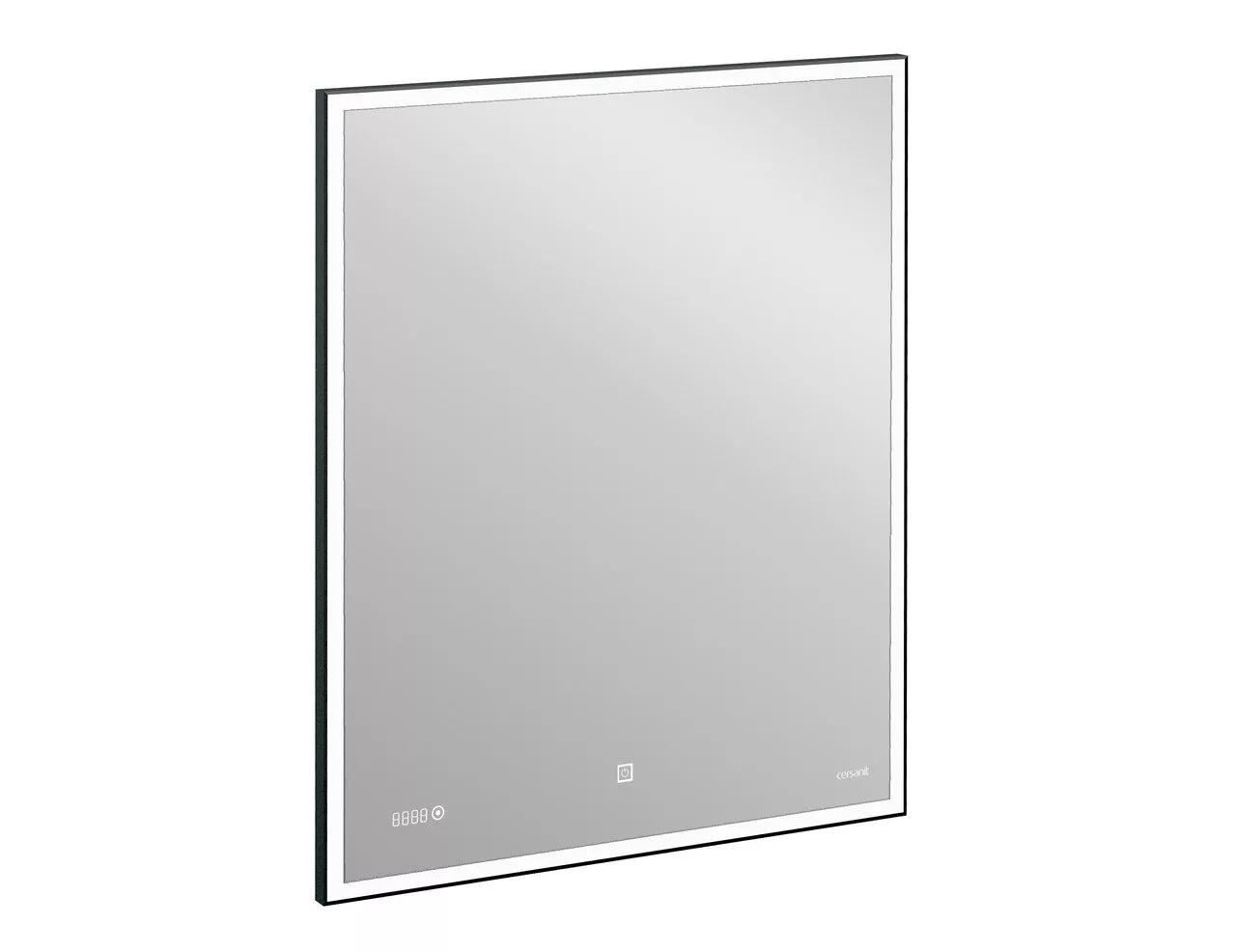 фото Зеркало Cersanit LED 011 design 80x70 с подсветкой часы металл. рамка прямоугольное 