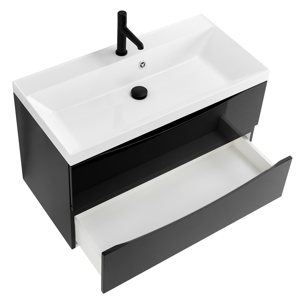 фото Тумба с раковиной подвесная BelBagno MARINO 100 Nero Lucido, раковина белая 