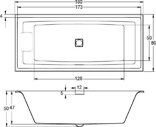 картинка Акриловая ванна Riho Still Square 180x80 подголовник слева 