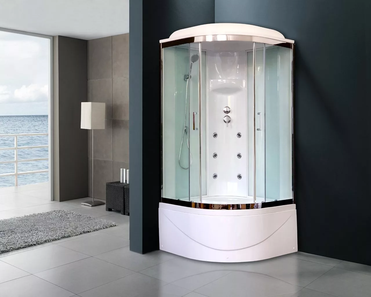 картинка Душевая кабина Royal Bath 100BK3-WT-CH (белое/прозрачное) 100x100x217 