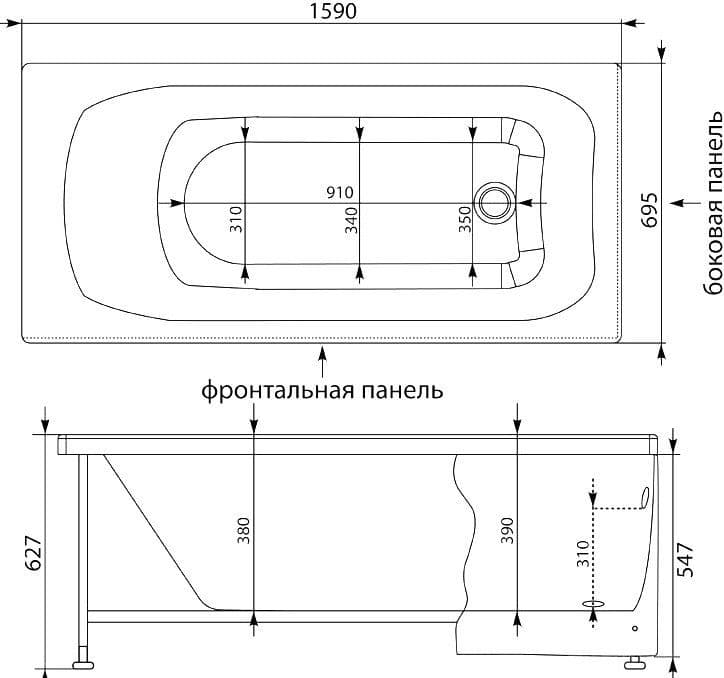 картинка Акриловая ванна Aquanet Roma 160х70 