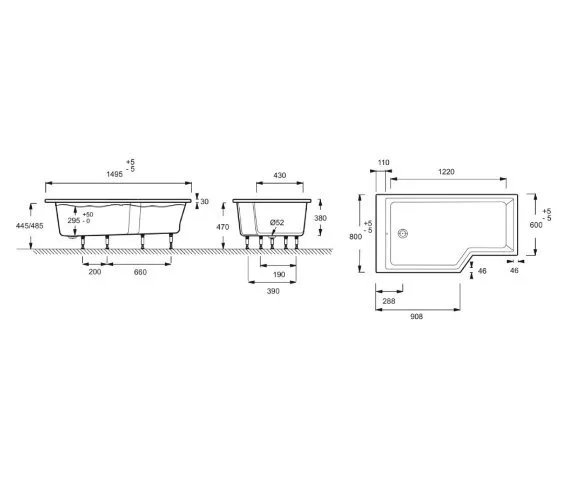 картинка Акриловая ванна Jacob Delafon Bain-Douche Neo 150 L 