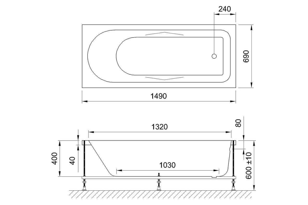 картинка Акриловая ванна Royal Bath Tudor 150x70 с ножками RB001ST 