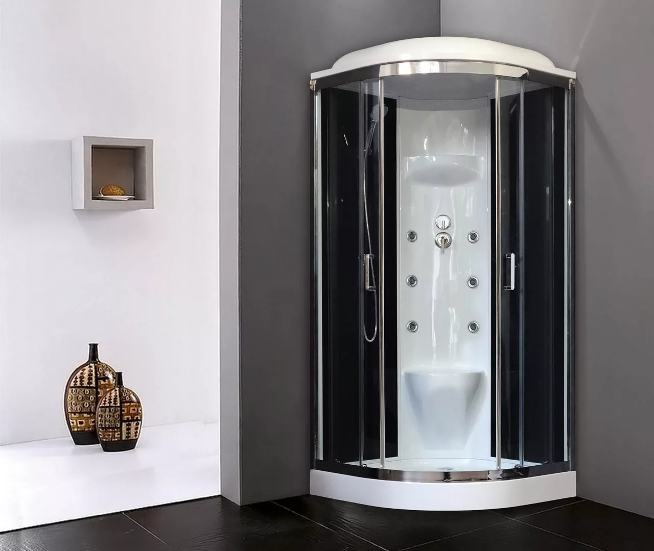 картинка Душевая кабина Royal Bath 100HK7-BT-CH (черное/прозрачное) 100x100x217 