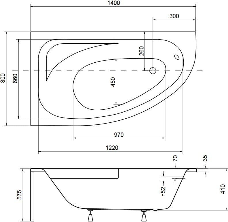 картинка Акриловая ванна Besco Cornea 140x80 P с ножками Stel 