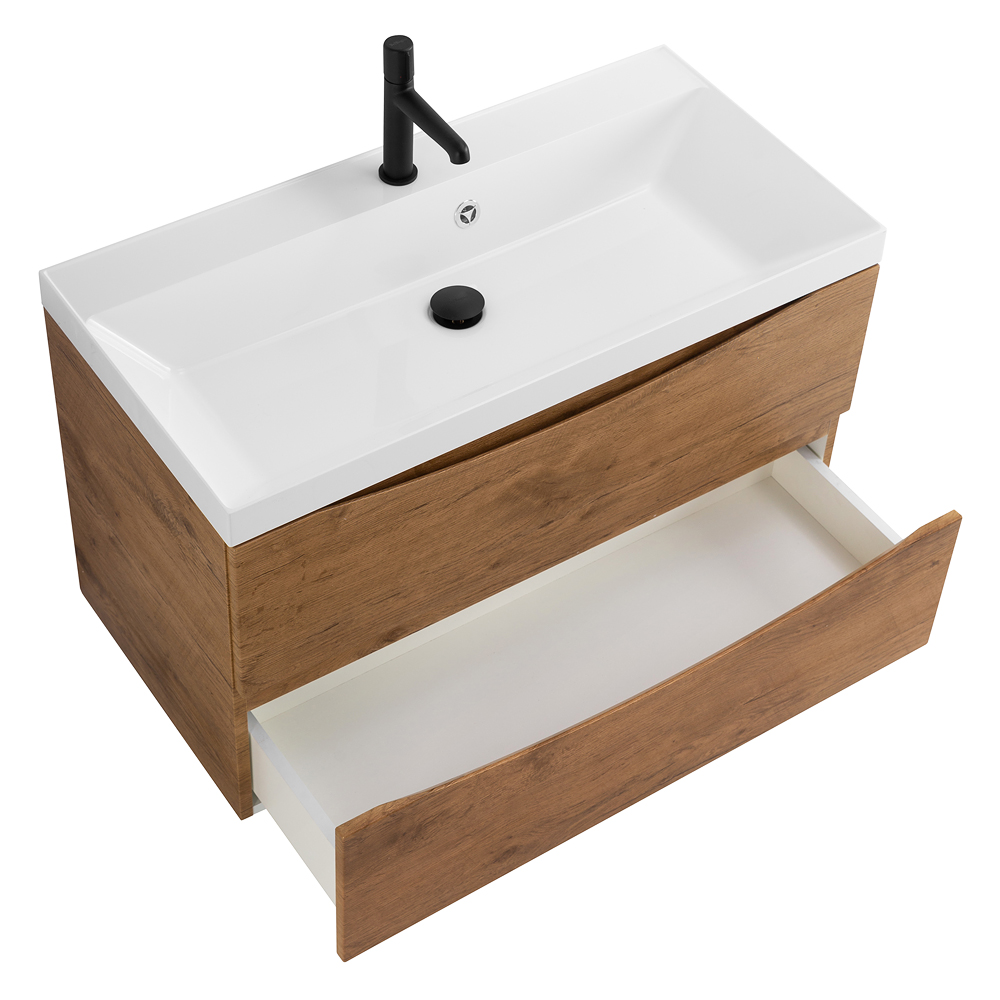 фото Тумба с раковиной подвесная BelBagno MARINO 100 Rovere Nature, раковина белая 
