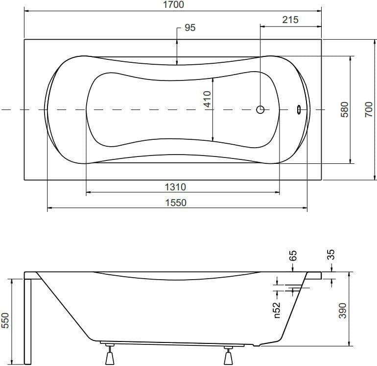 картинка Акриловая ванна Besco Aria 170x70 с каркасом KMP17070 