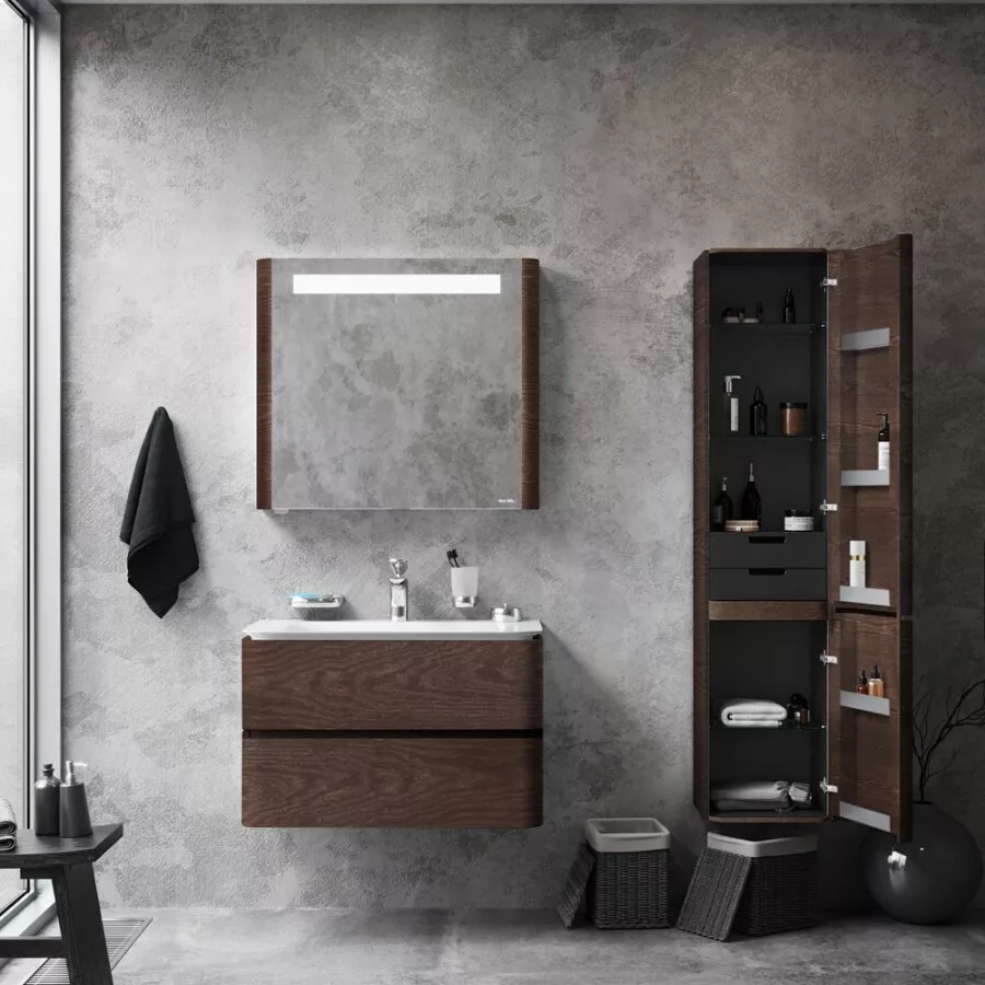 фото Шкаф-колонна AM.PM Sensation M30CHR0406TF подвесной правый 40см двери табачный дуб текстурированная 