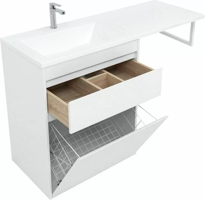 фото Тумба с раковиной Aquanet Токио 130 L белый (напольная, 1 ящик) арт. 00239302 