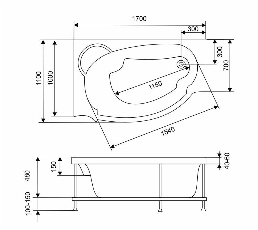 картинка Акриловая ванна Eurolux ALEXSANDRIA 170x110R 