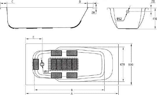 картинка Стальная ванна BLB Atlantica B80J handles с ножками BLB APMROS110 