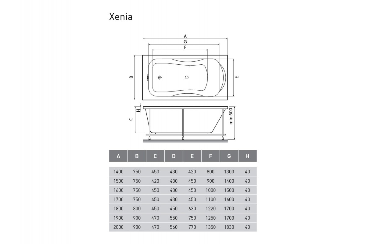 картинка Акриловая ванна Relisan Xenia 200x90 с каркасом 