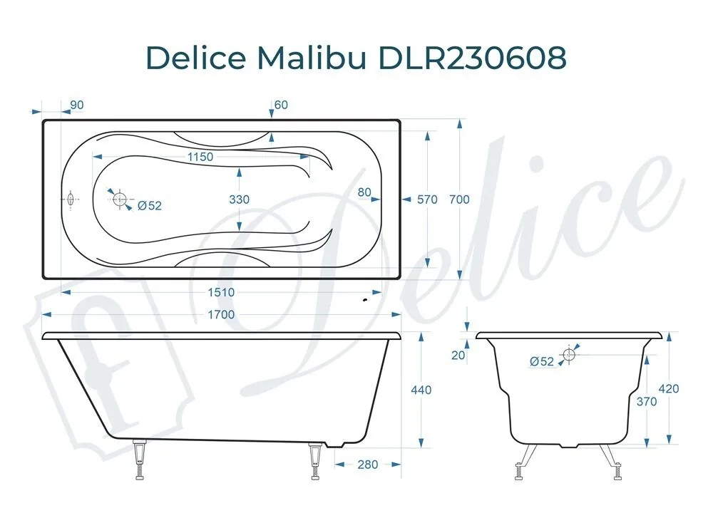 картинка Ванна чугунная Delice Malibu 170х70 DLR230608 