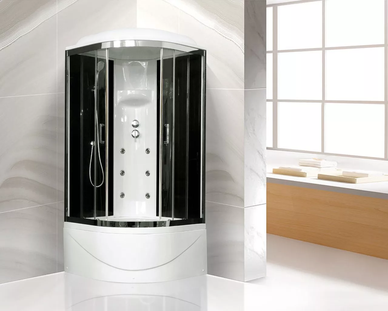 картинка Душевая кабина Royal Bath 100BK3-BT-CH (черное/прозрачное) 100x100x217 